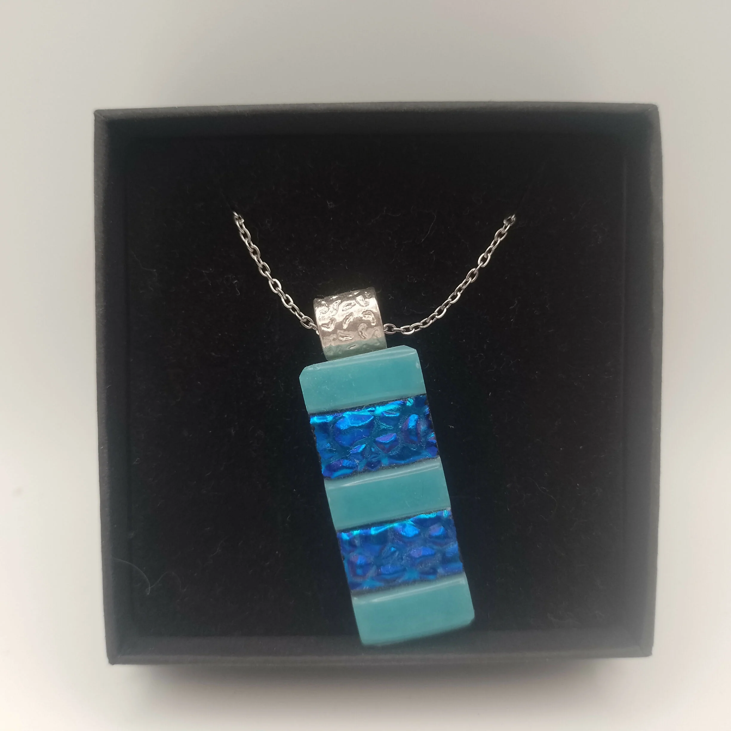 Turquoise and Blue Dichroic Glass Pendant