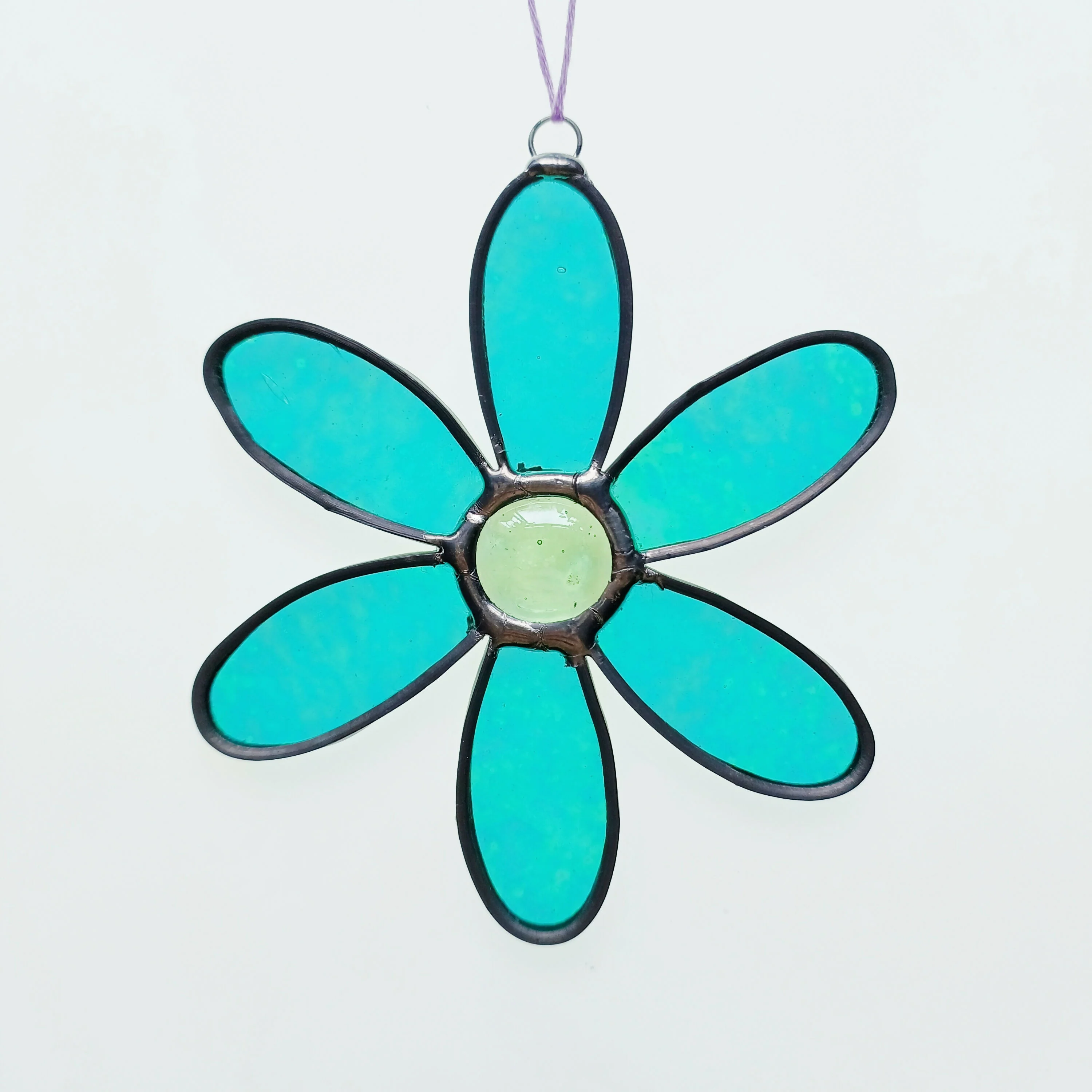 Turquoise Stained Glass Daisy Flower Suncatcher