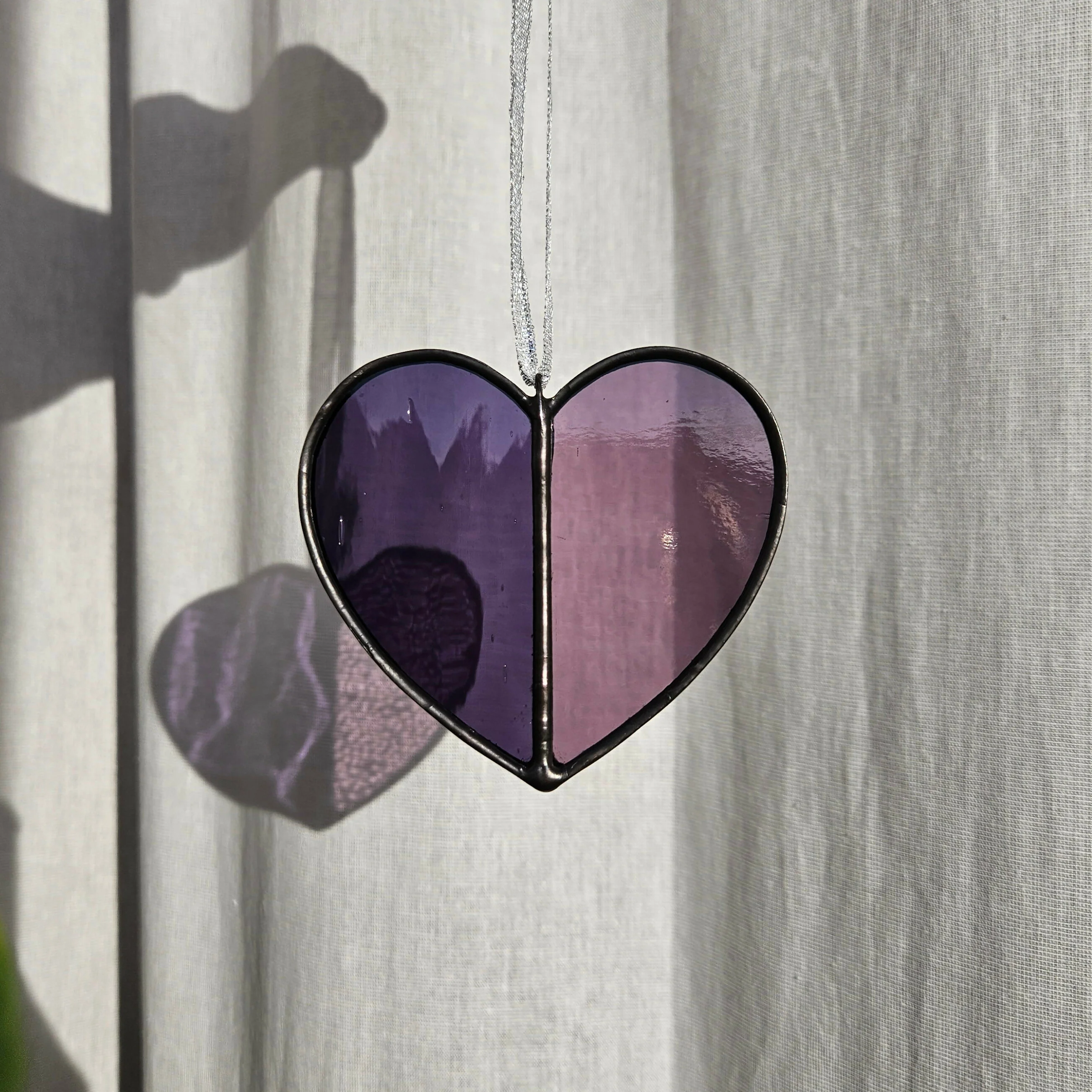Two-Toned Purple Heart Stained Glass Suncatcher
