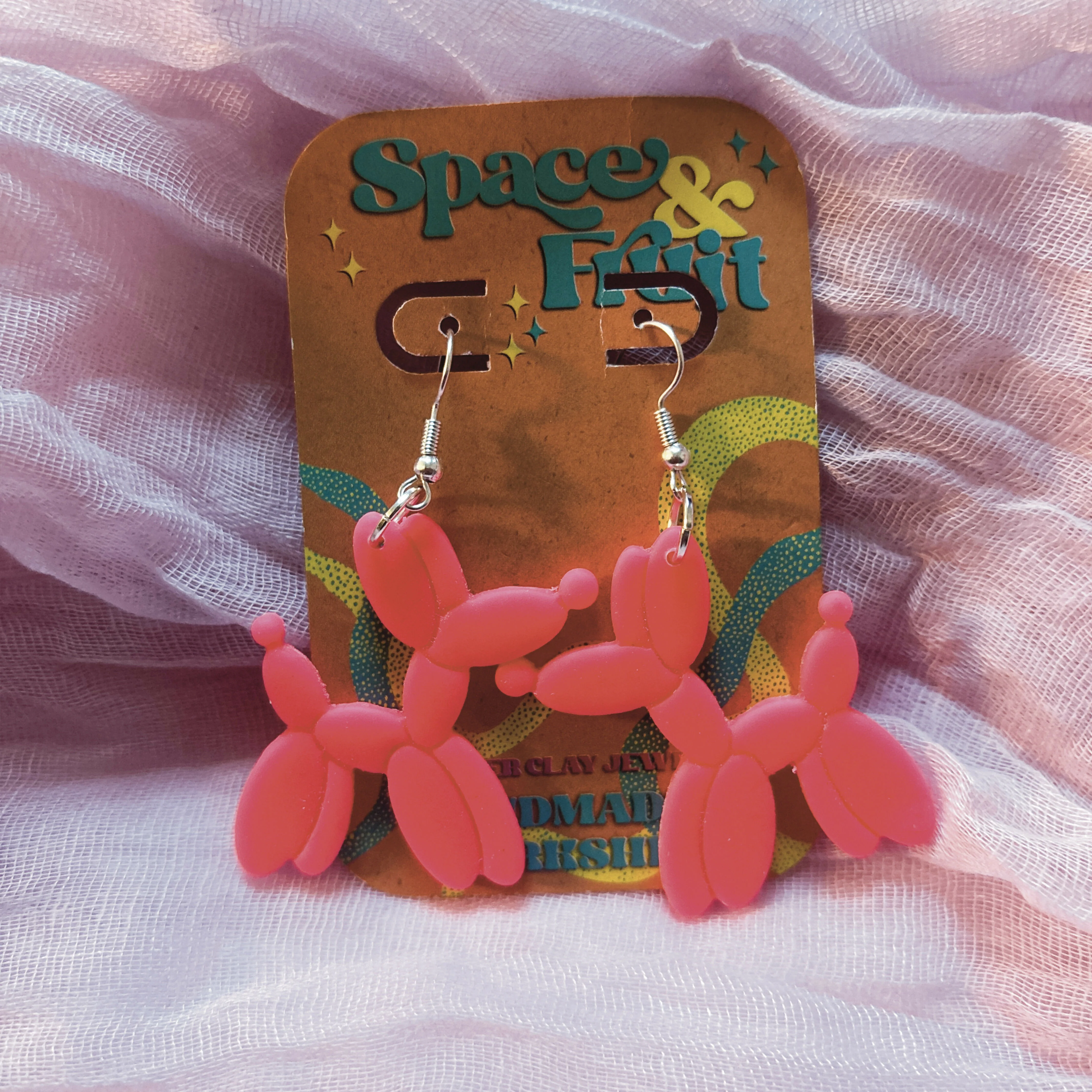 UV Glow Balloon Dog Polymer Clay Earrings