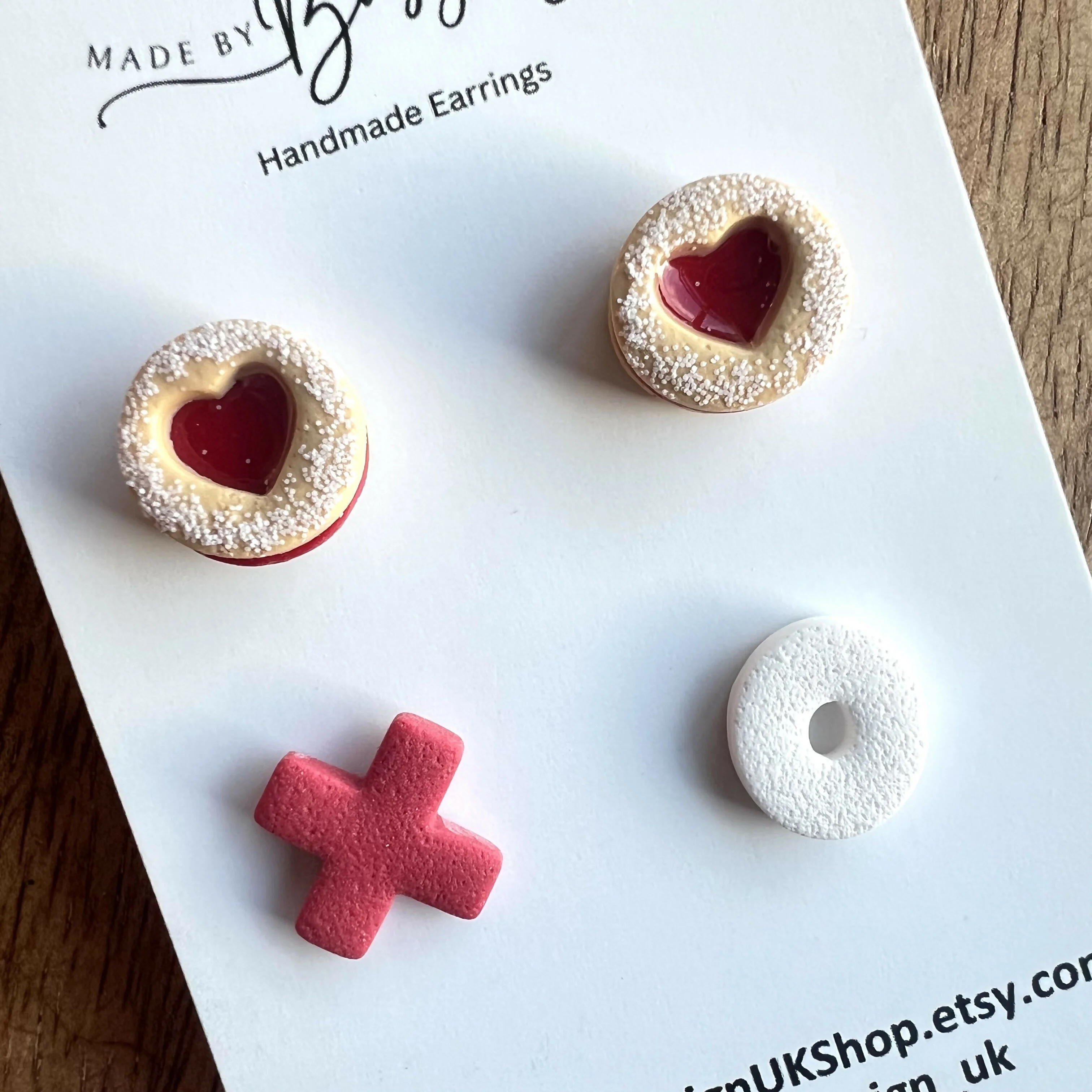 Valentines Day Stud Earrings / Set of 2 pairs of Studs / Handmade Polymer Clay Jewellery - Image 2