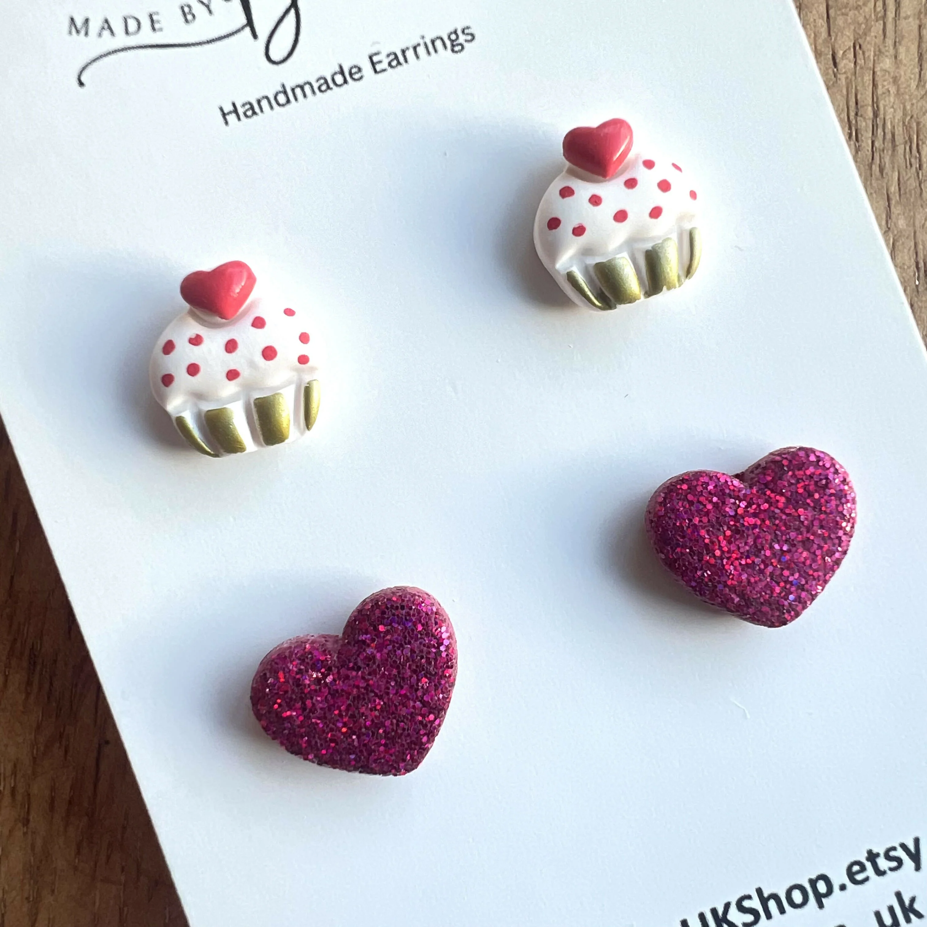 Valentines Day Stud Earrings / Set of 2 pairs of Studs / Handmade Polymer Clay Jewellery - Image 3