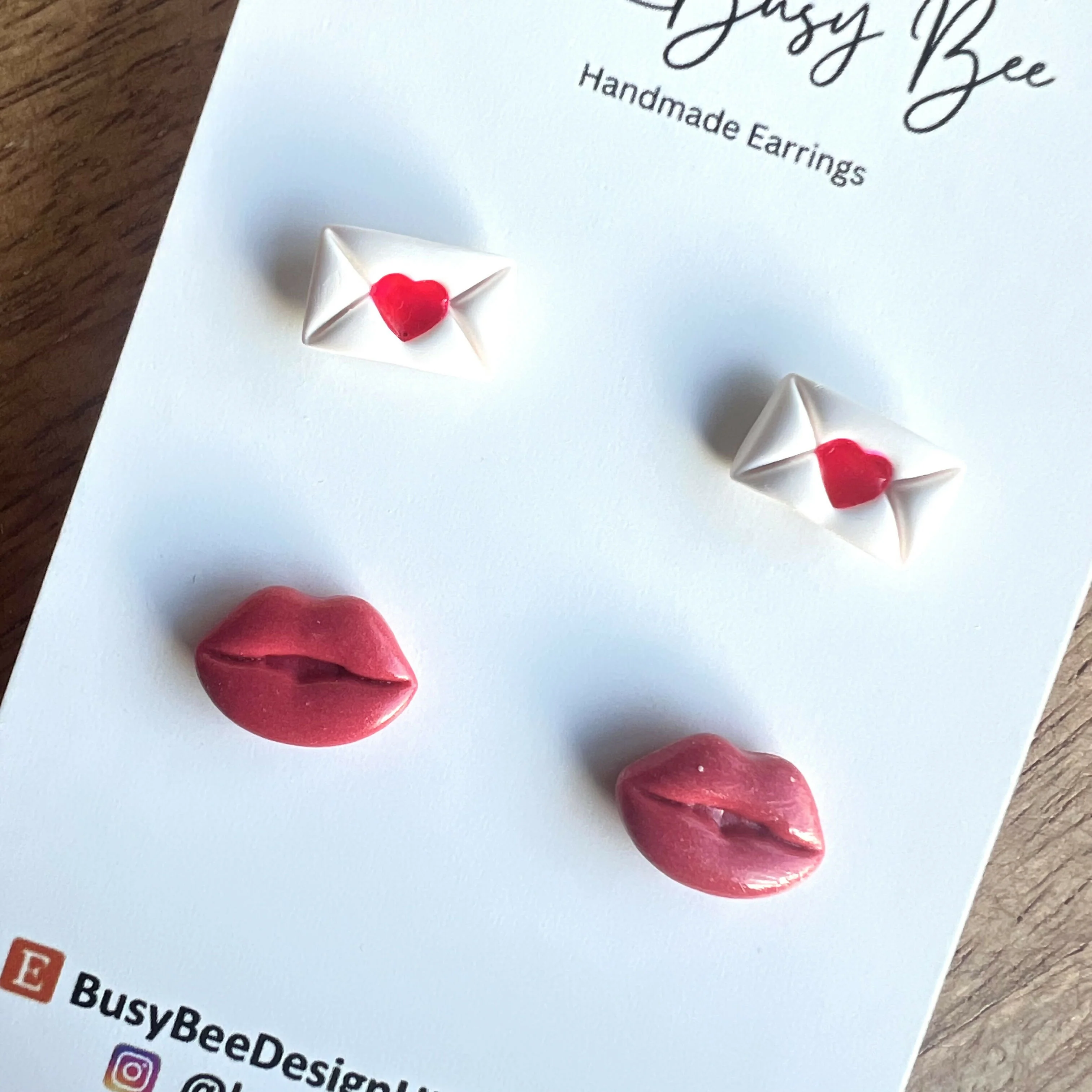 Valentines Day Stud Earrings / Set of 2 pairs of Studs / Handmade Polymer Clay Jewellery - Image 4