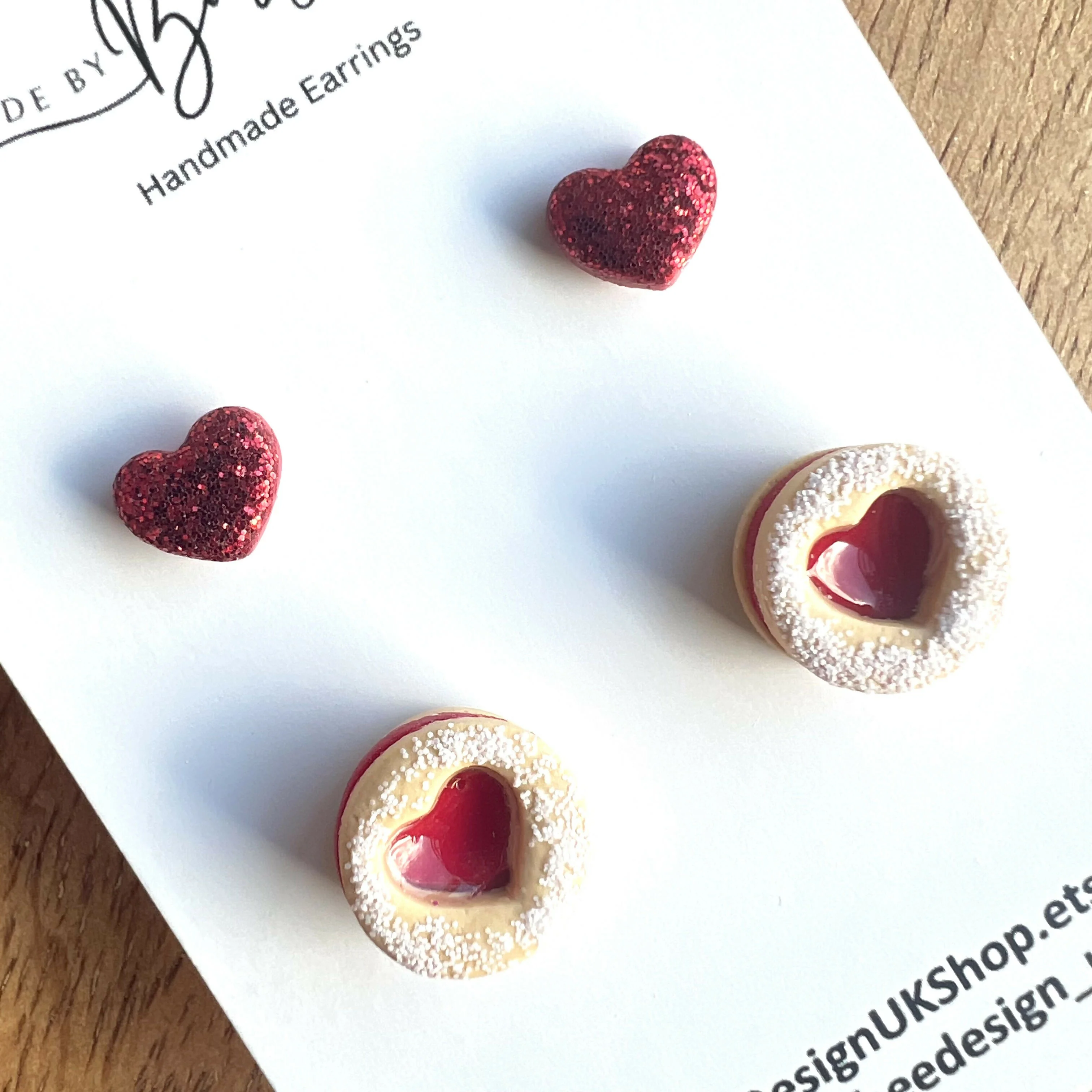 Valentines Day Stud Earrings / Set of 2 pairs of Studs / Handmade Polymer Clay Jewellery - Image 7