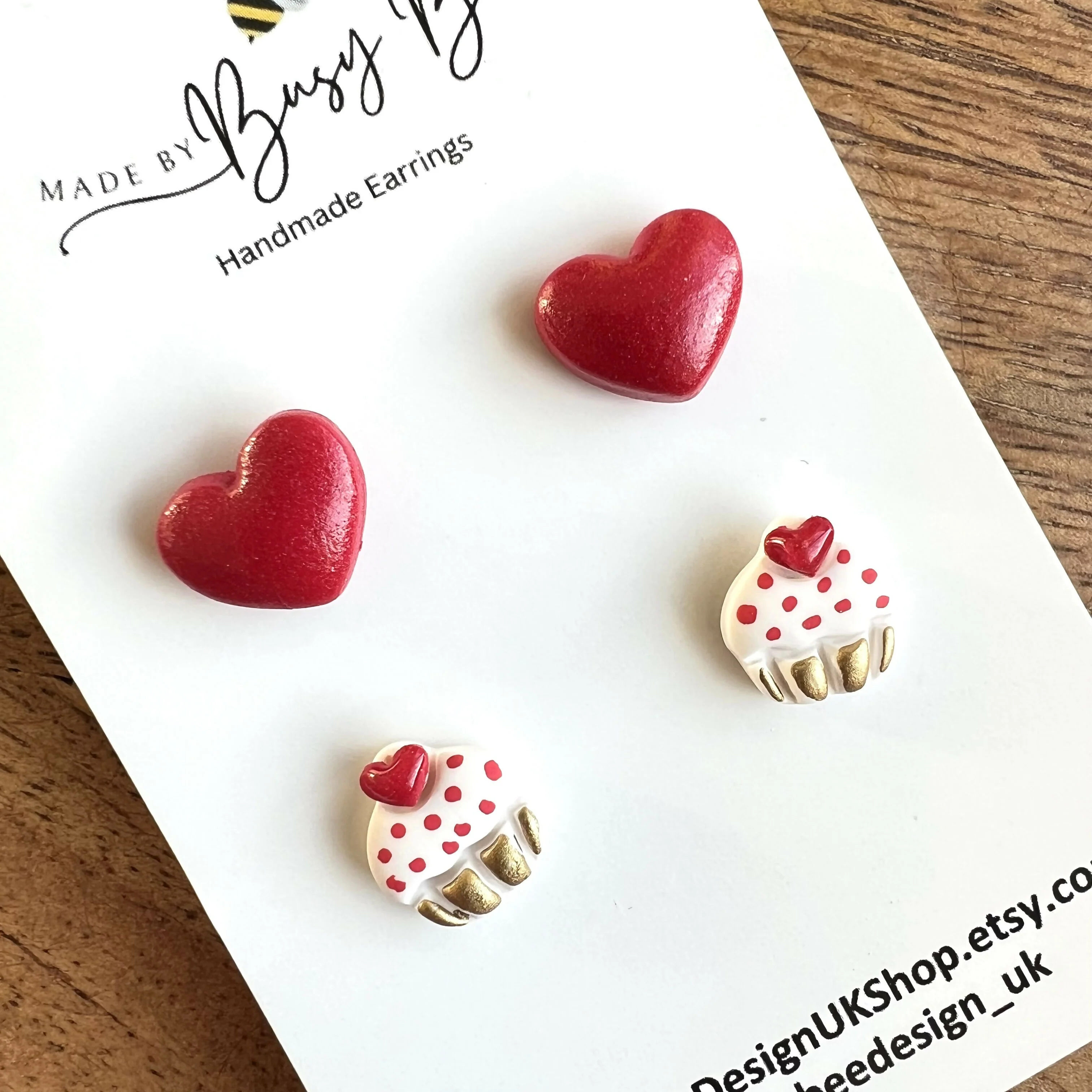Valentines Day Stud Earrings / Set of 2 pairs of Studs / Handmade Polymer Clay Jewellery - Image 9