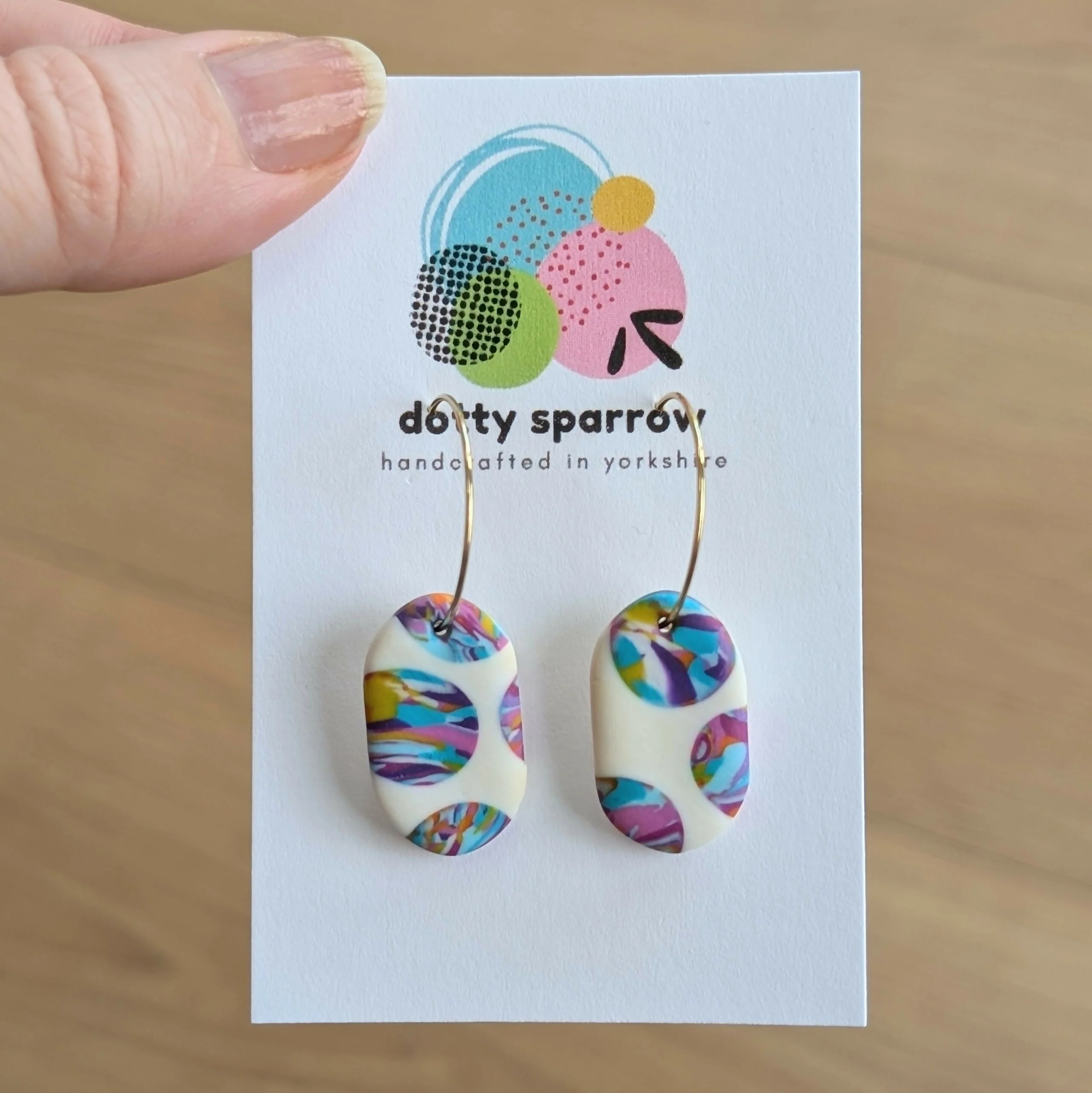 Various Colours Marbles Oval Hoop Handmade Polymer Clay Earrings