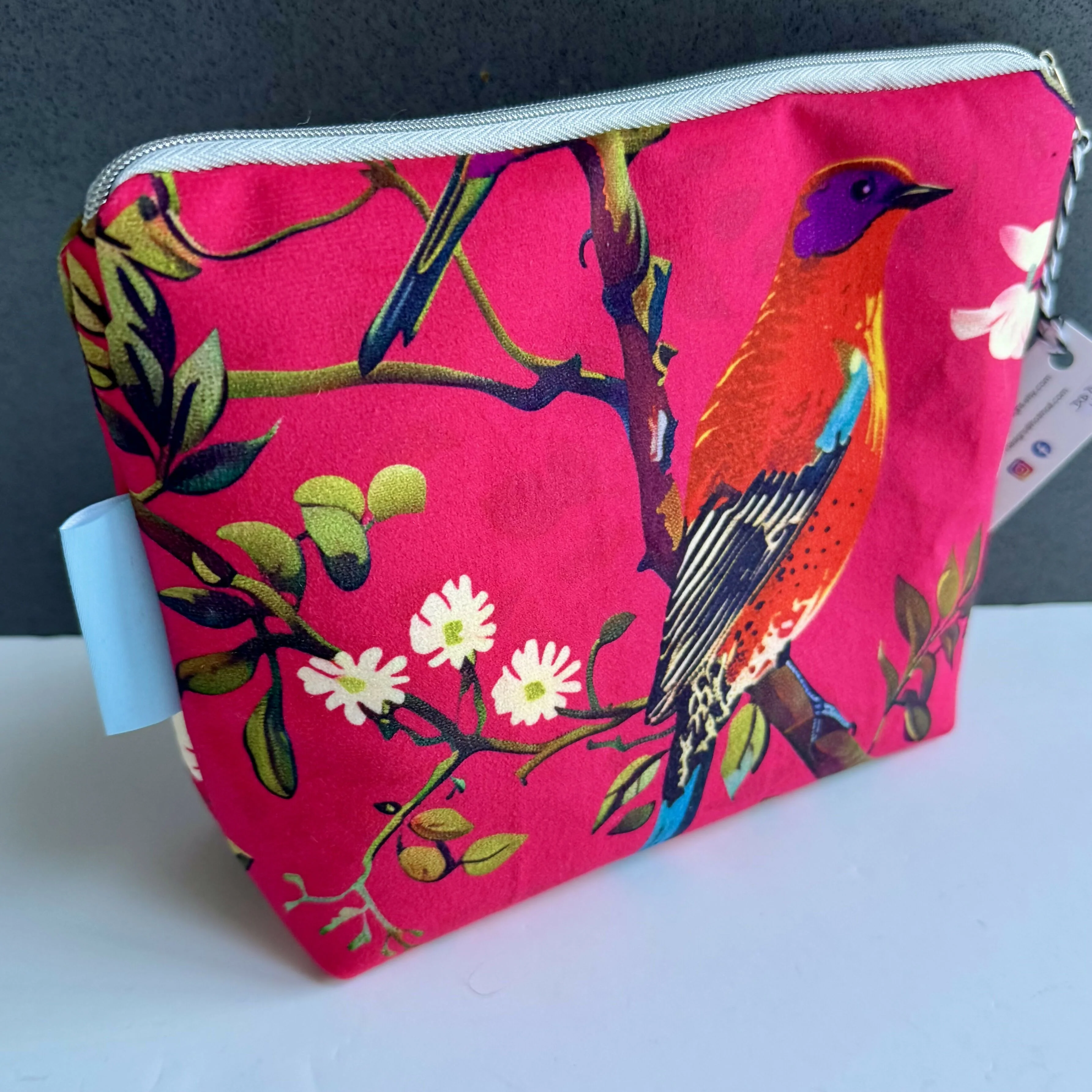Velvet Pouch - Pink Birds - Image 2
