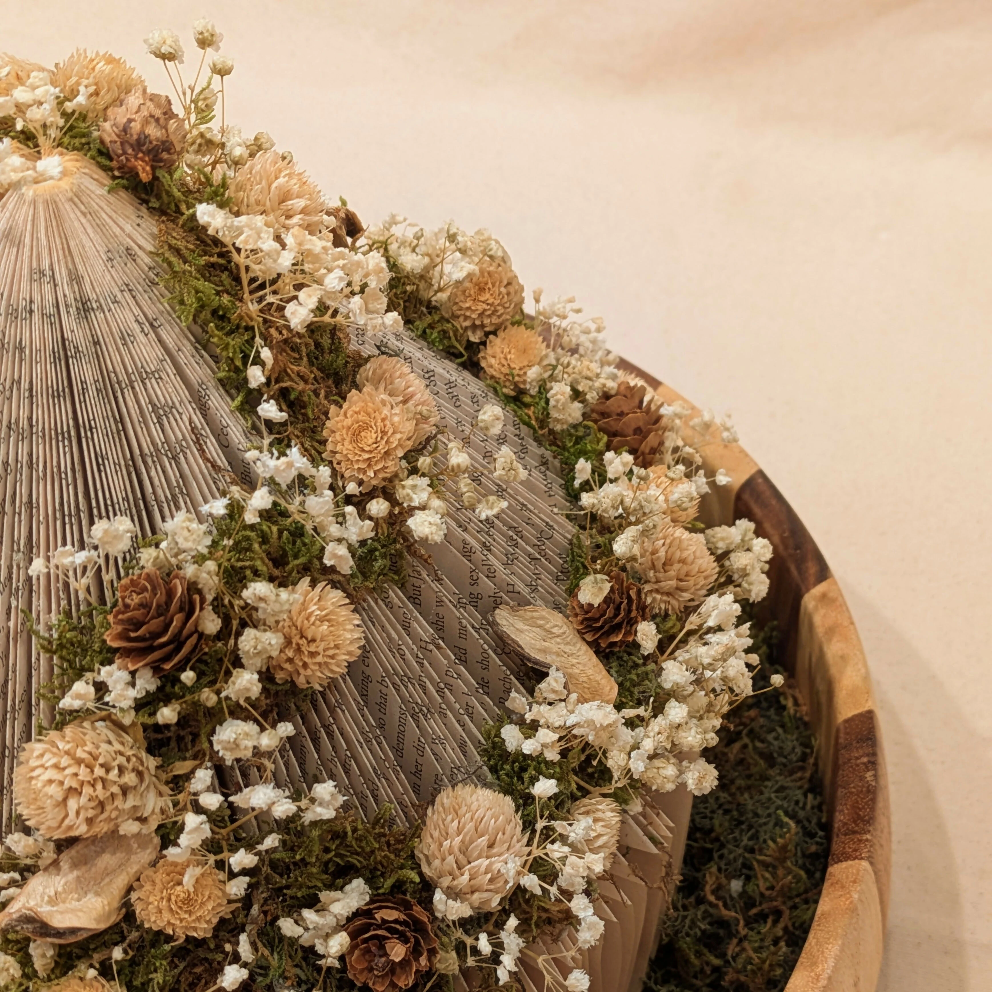 Warm Floral Arrangement on Circular Book in Wooden Tray - Image 2