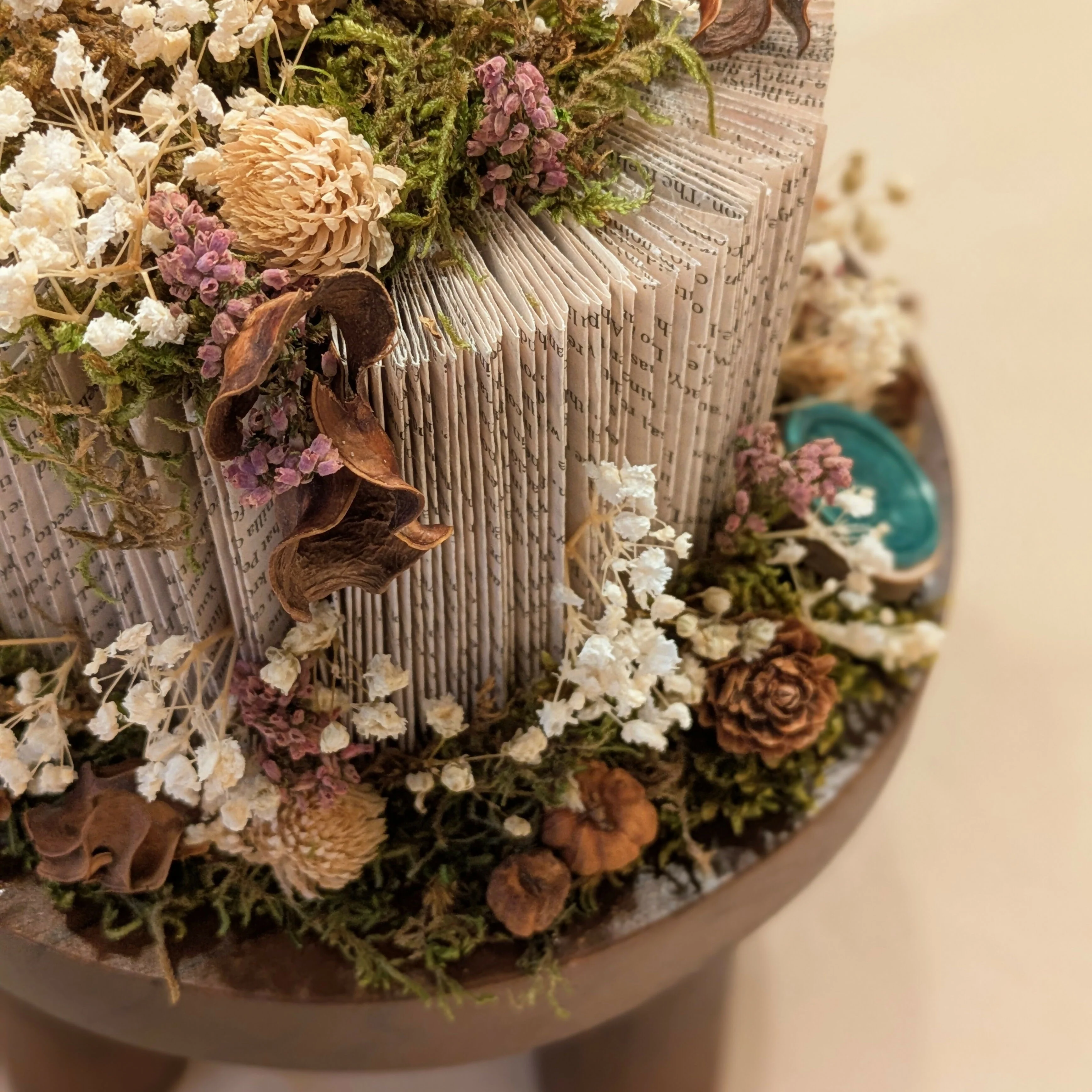 Warm Floral Arrangement on Mini Wooden Plant Stand - Image 2
