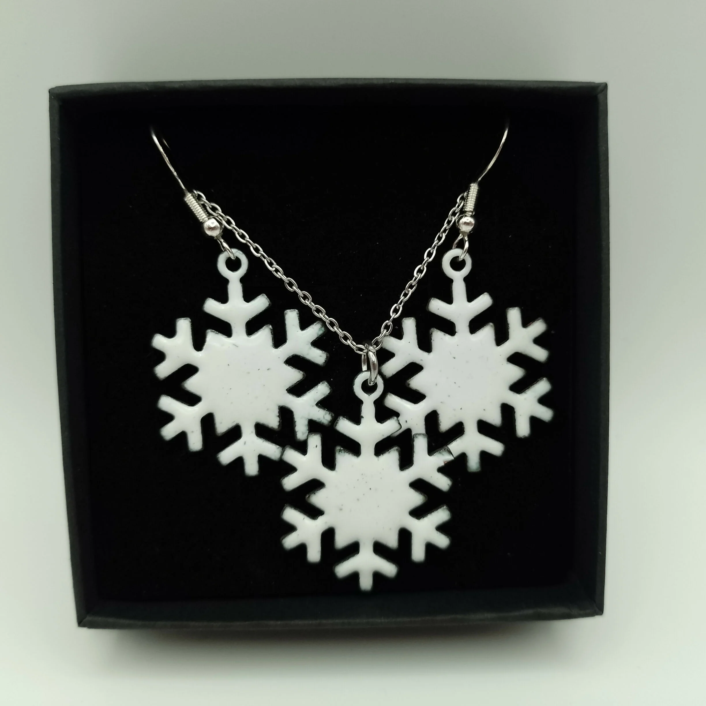 White Enamel Snowflake Earring and Pendant Set - Image 2