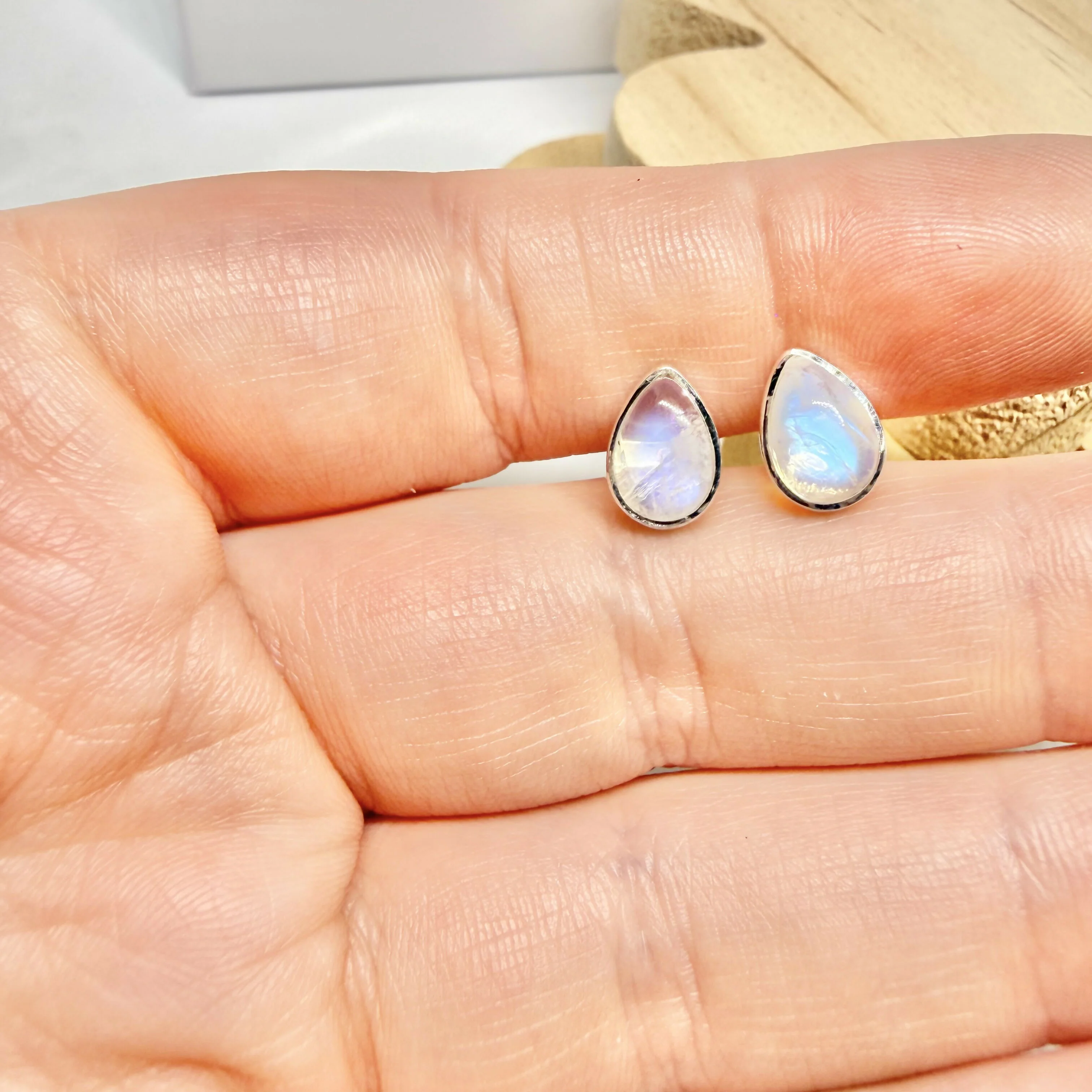 WHITE MOONSTONE TEARDROP STUDS - Image 3