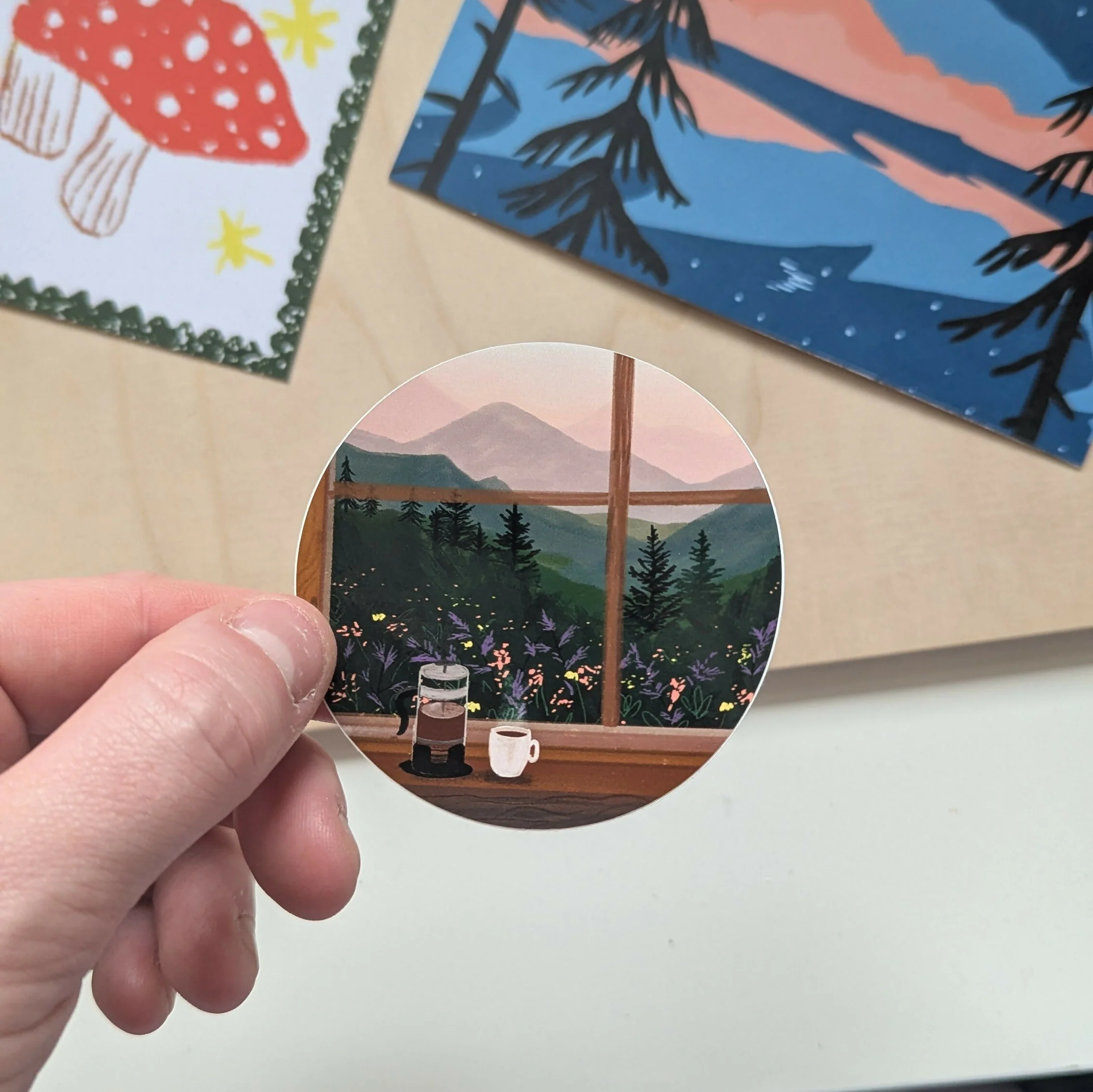 Window to the Mountains Illustrated Vinyl Sticker