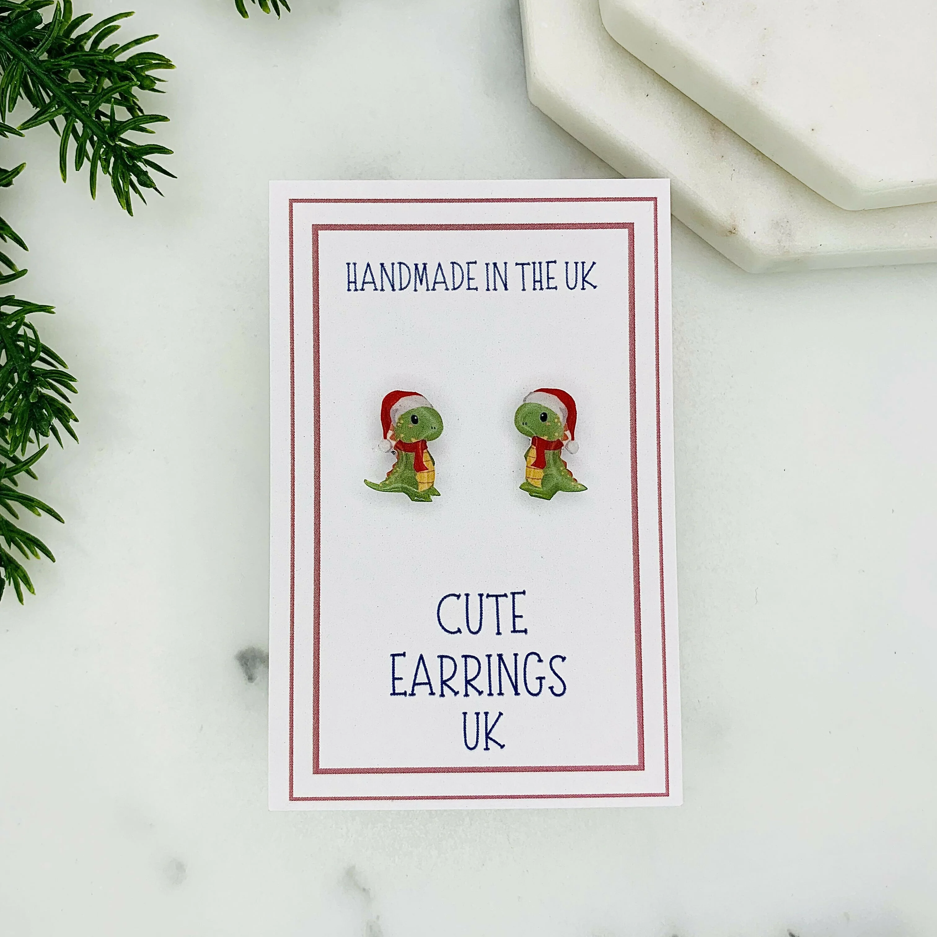 Winter T-rex Dinosaur Stud Earrings