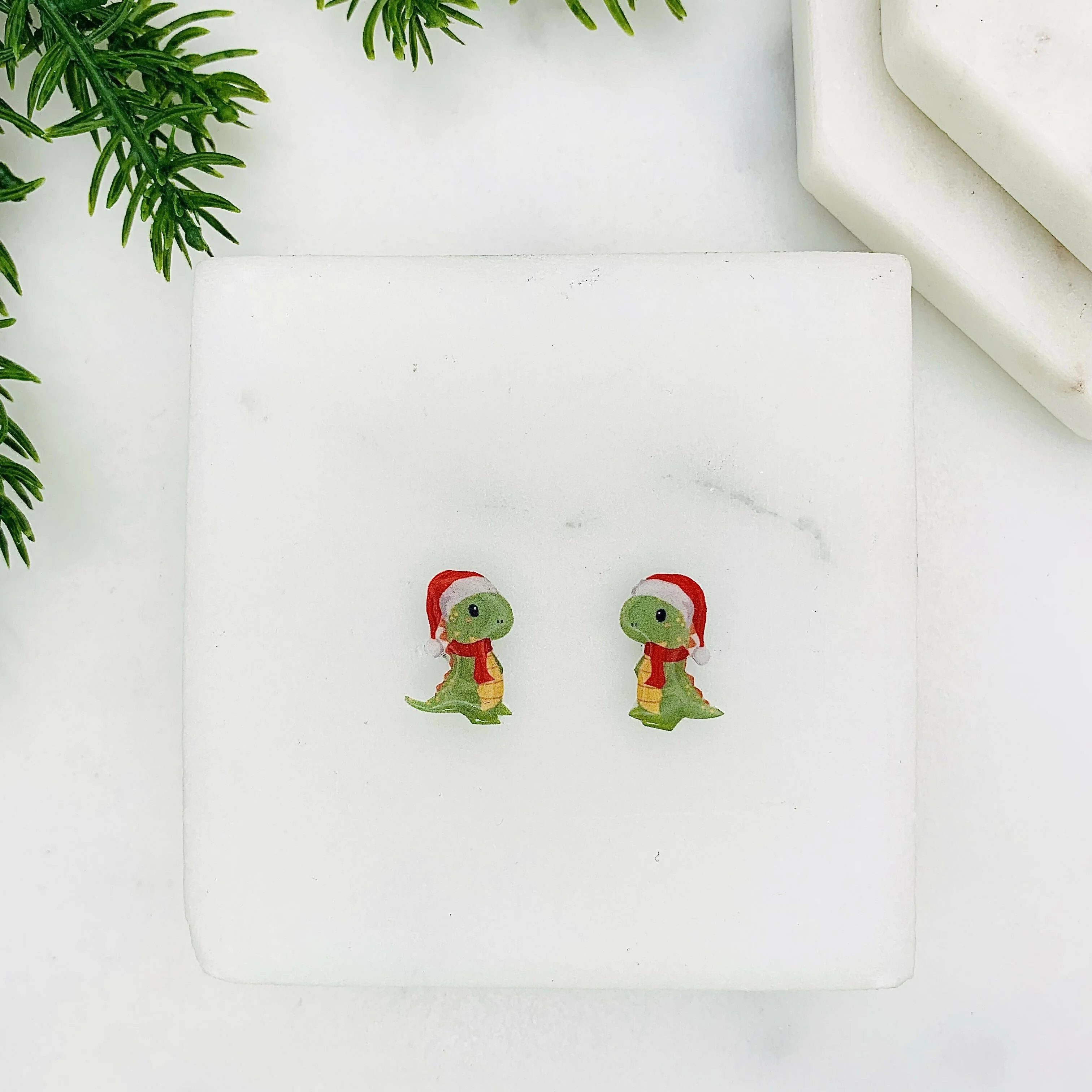 Winter T-rex Dinosaur Stud Earrings - Image 2