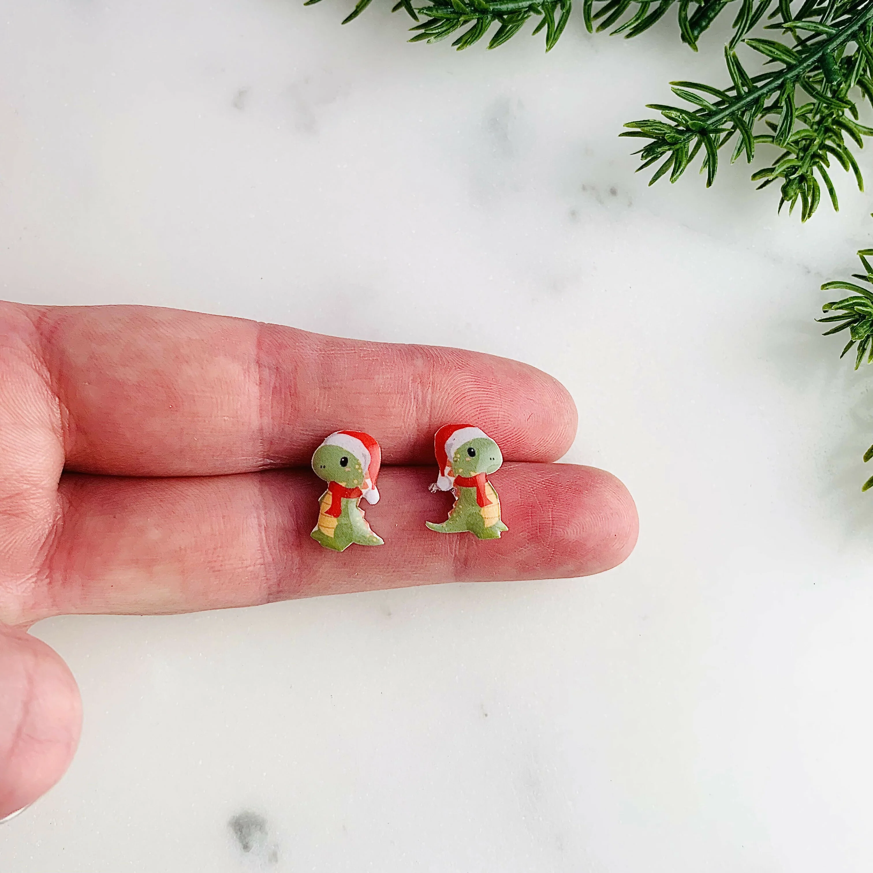 Winter T-rex Dinosaur Stud Earrings - Image 5
