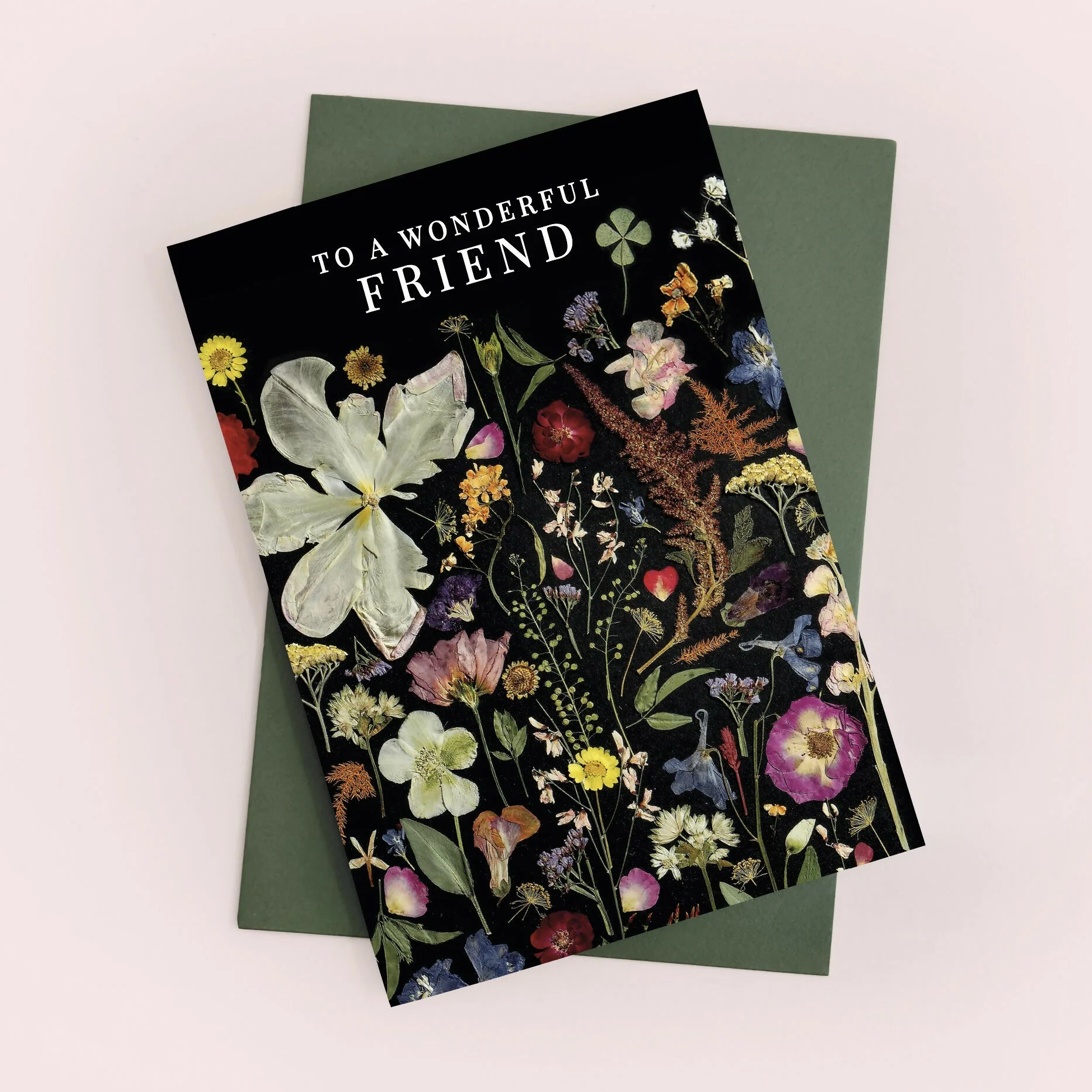Wonderful Friend Black Pressed Flower Print Card - Image 2