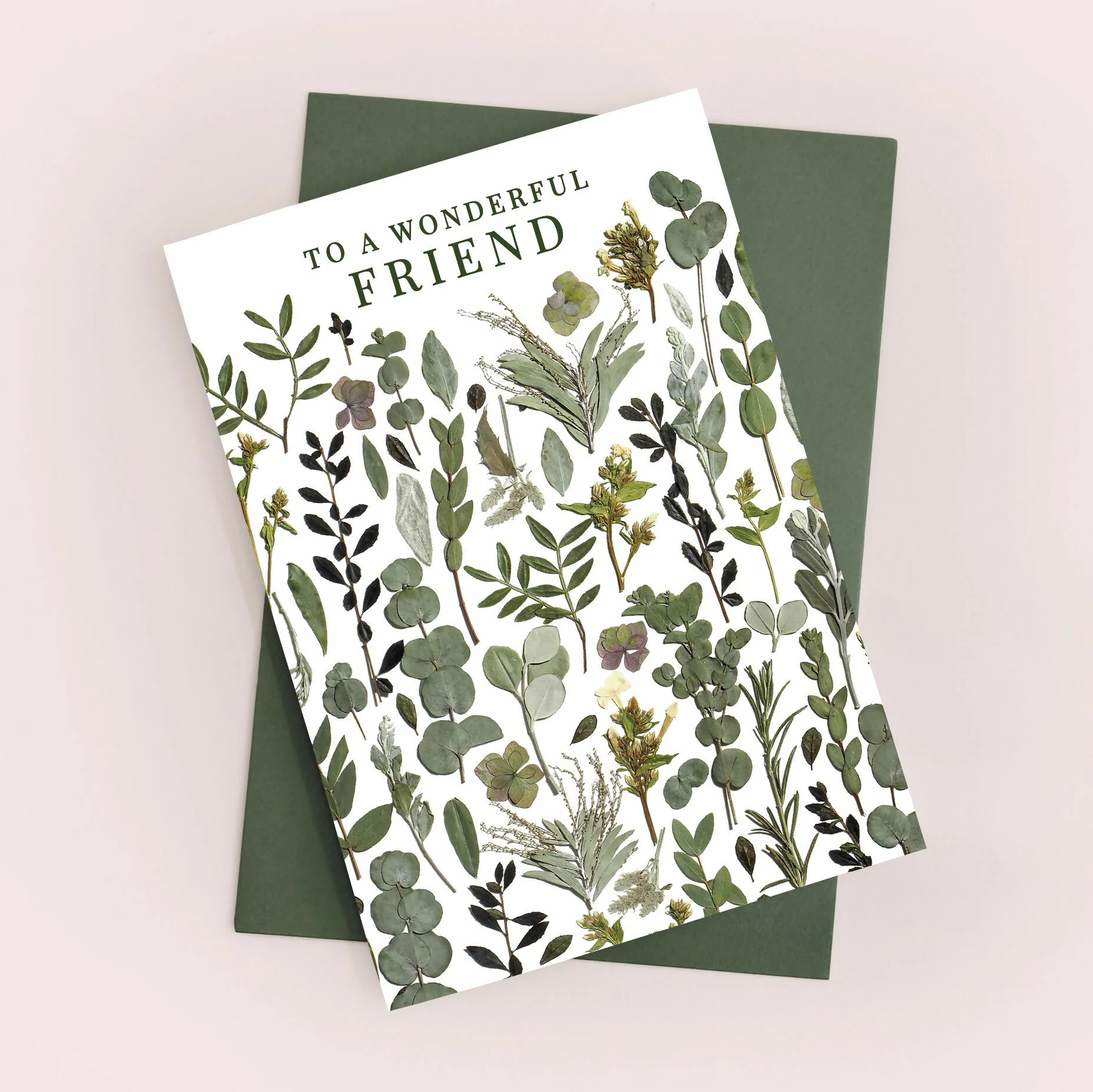 Wonderful Friend Green Pressed Flower Print Card - Image 2