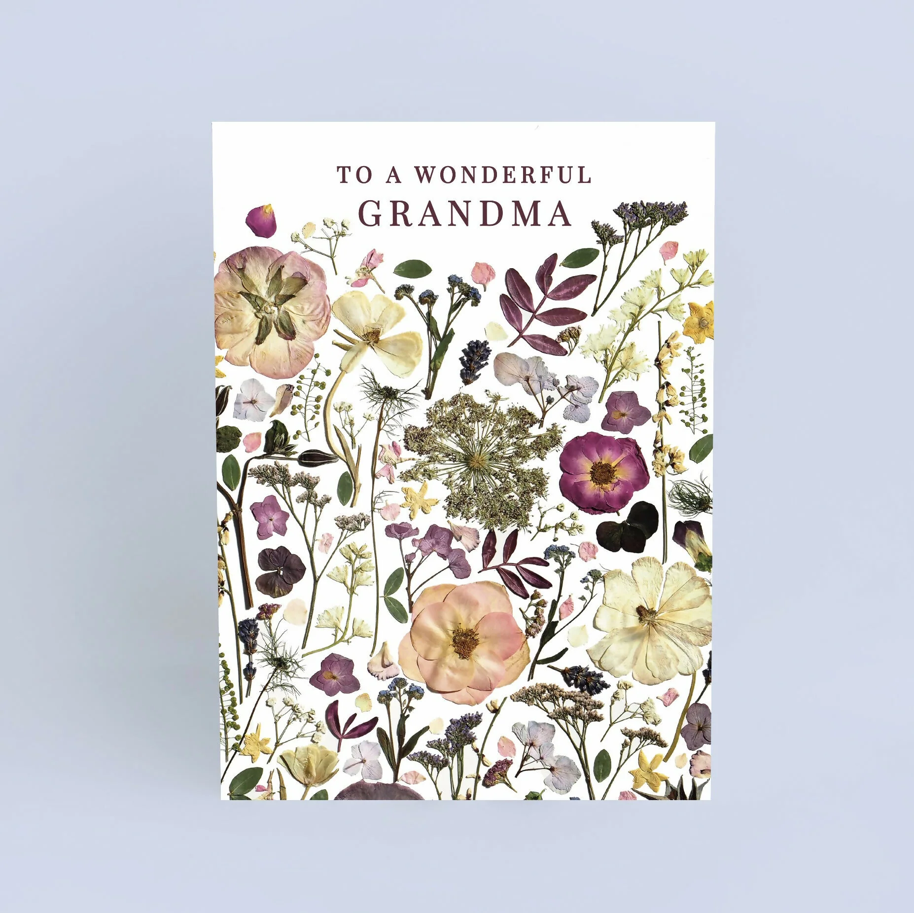 Wonderful Grandma Pink Pressed Flower Print Card