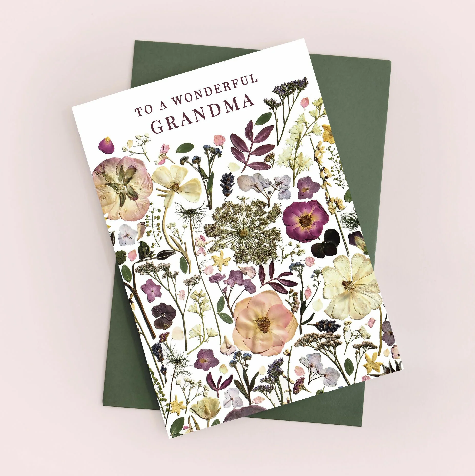 Wonderful Grandma Pink Pressed Flower Print Card - Image 2