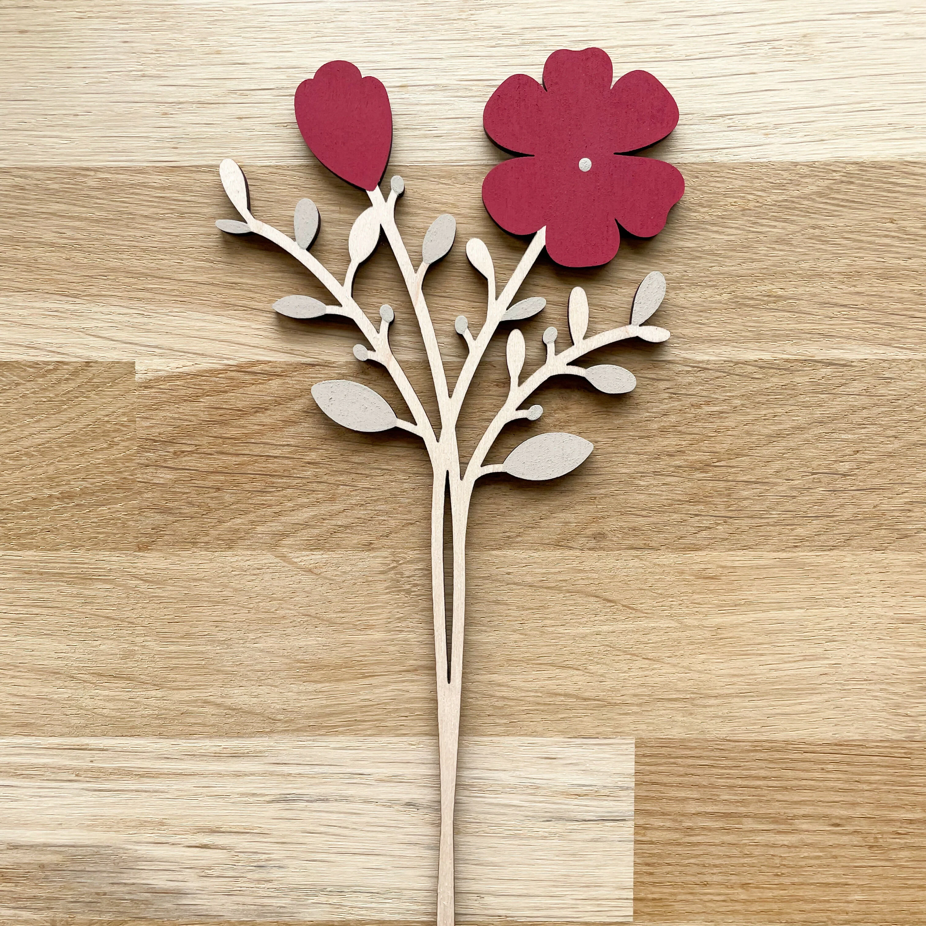 Wooden Multi Flower Stem - Red - Image 2