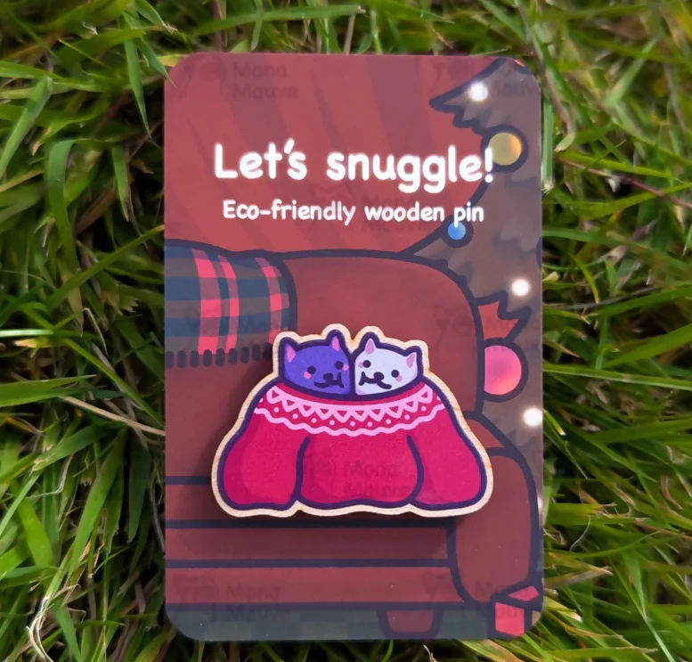 Wooden Pin Badge - Let's Snuggle - Image 2