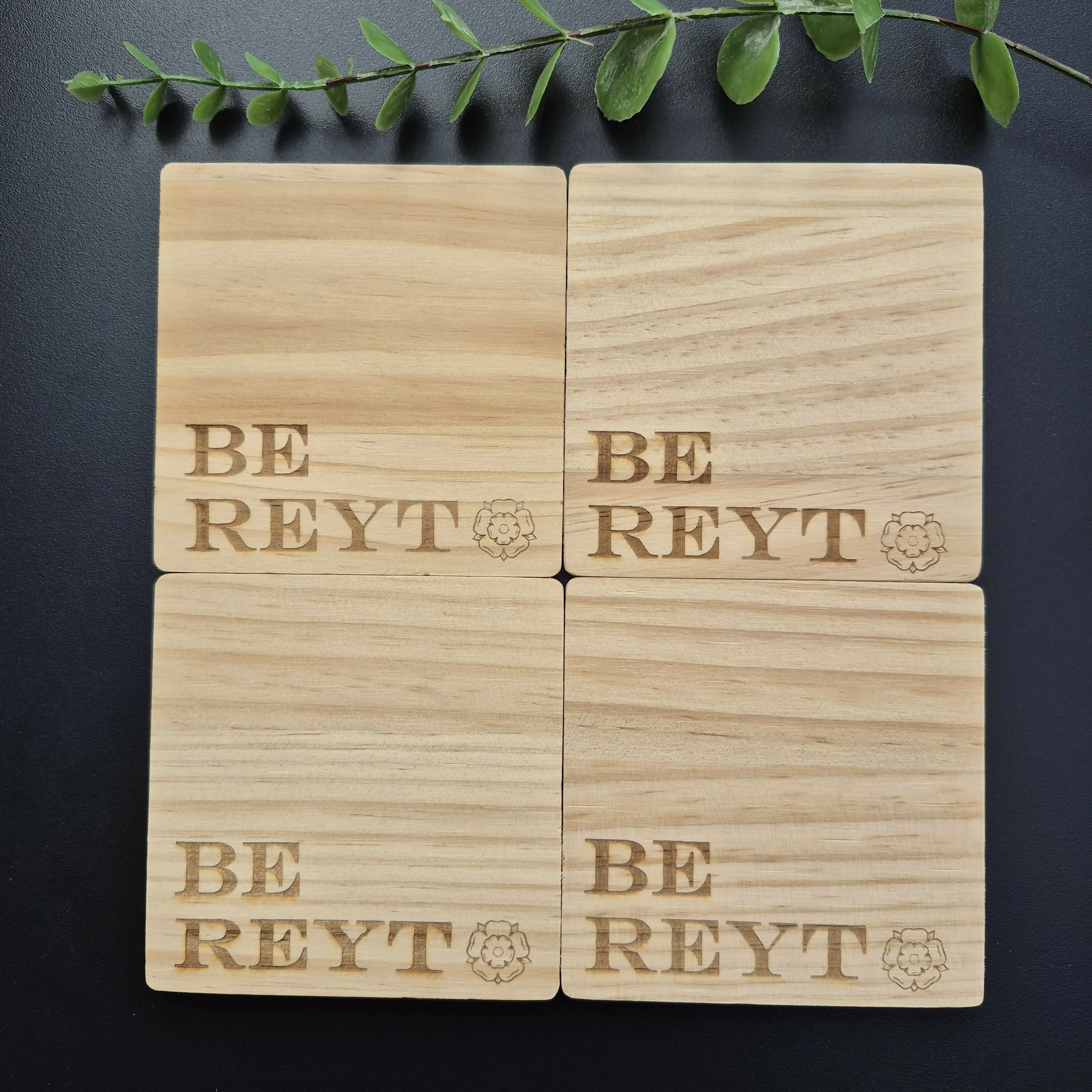 Wooden Yorkshire Rose Coaster with Yorkshire Sayings - Be Reyt
