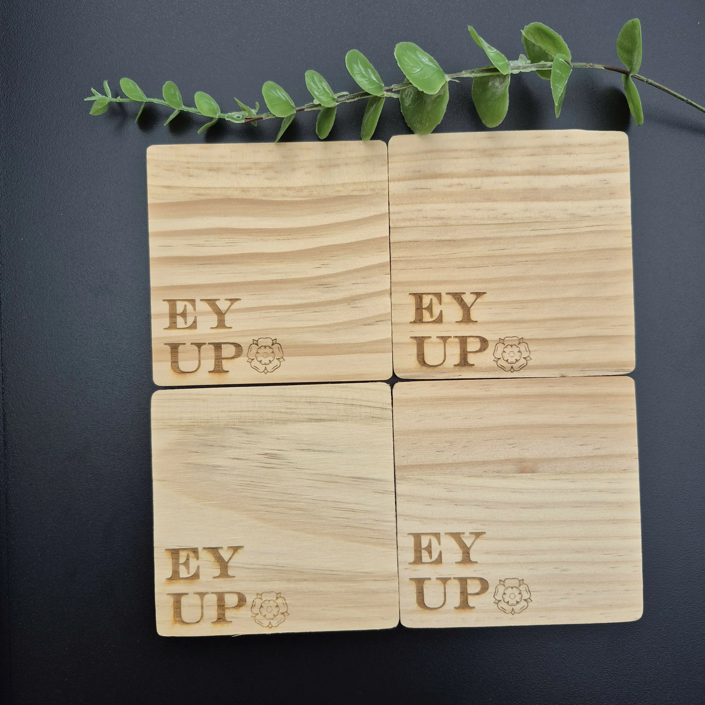 Wooden Yorkshire Rose Coaster with Yorkshire Sayings - Ey Ups - Image 2