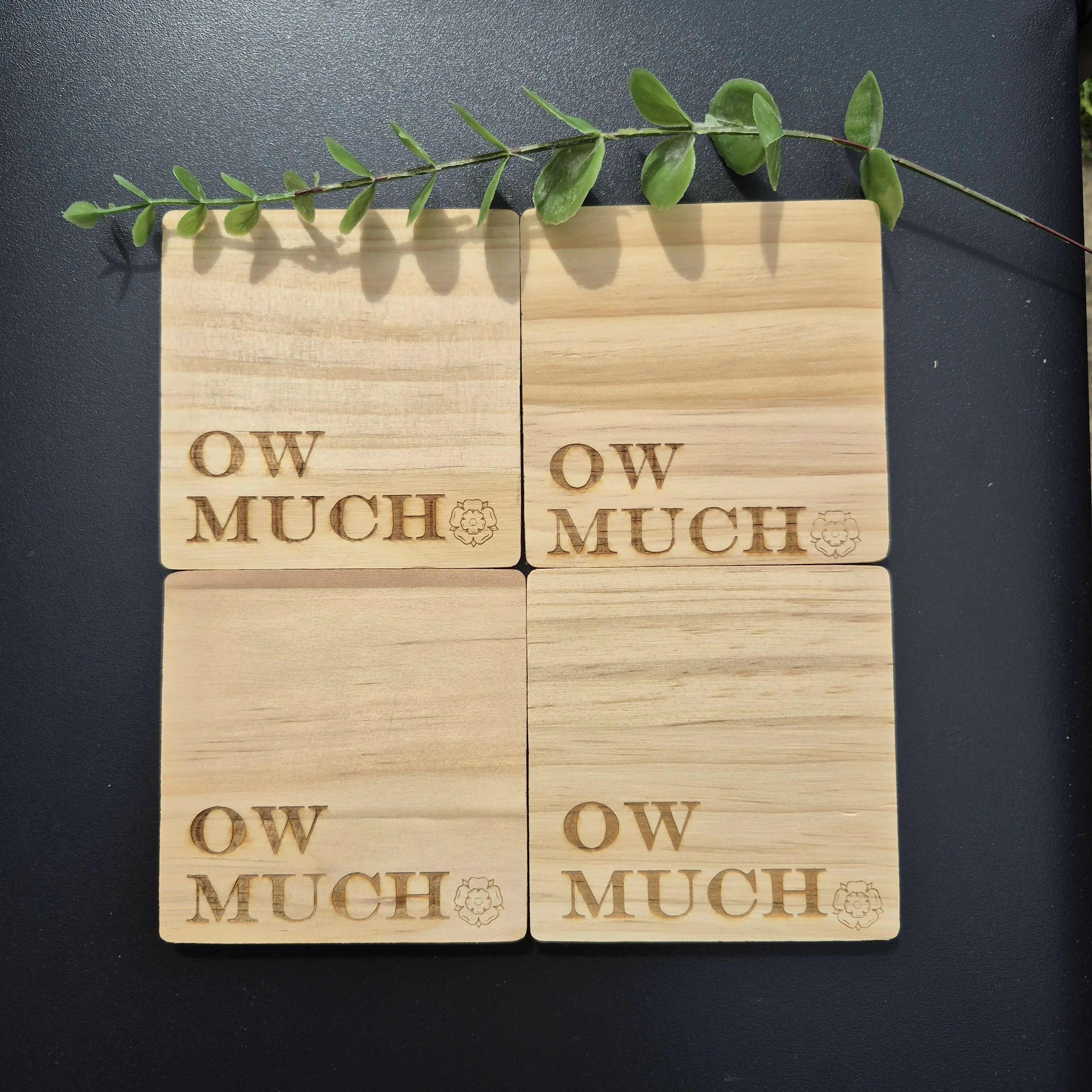 Wooden Yorkshire Rose Coaster with Yorkshire Sayings - Ow Much
