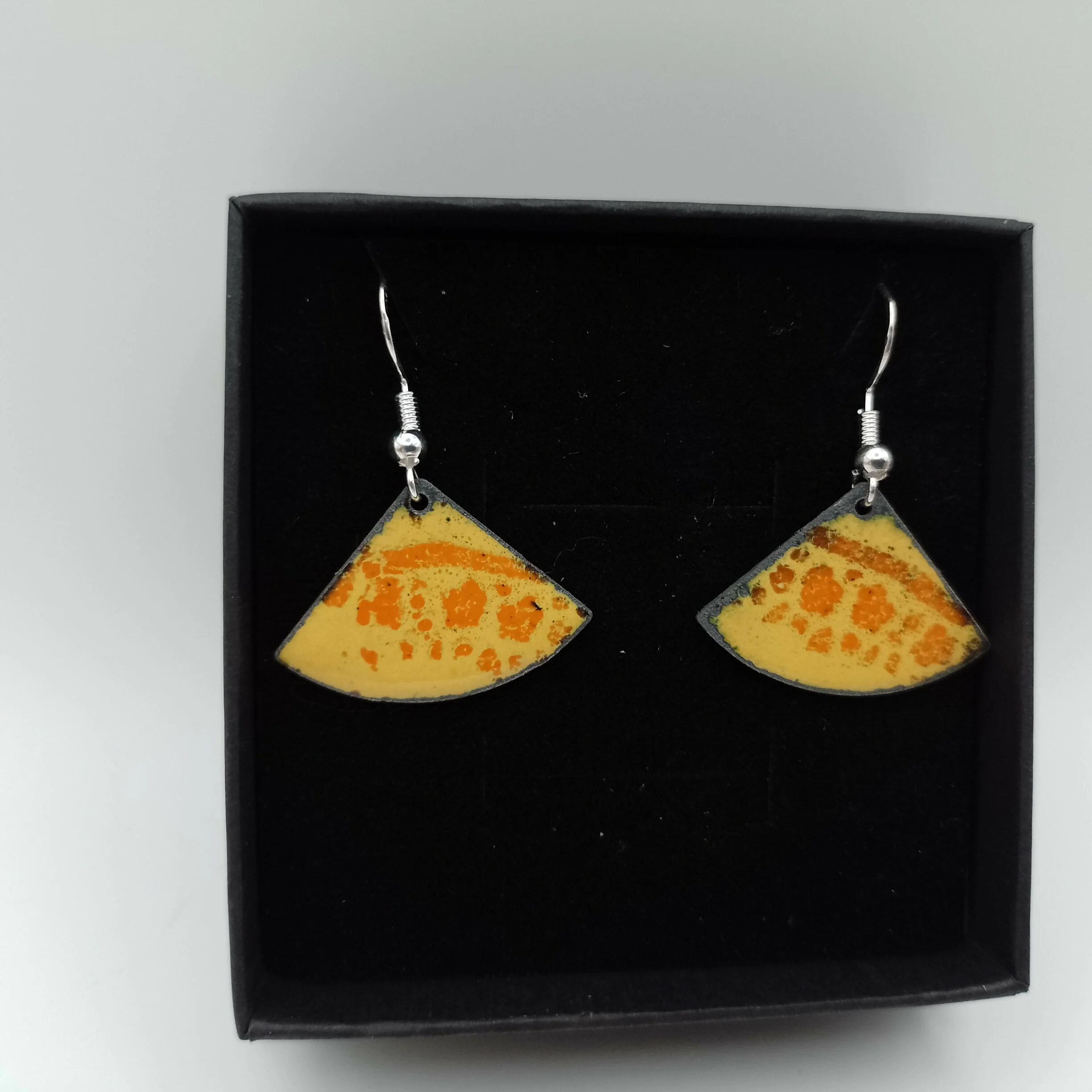 Yellow and Orange Enamel Fan Earrings