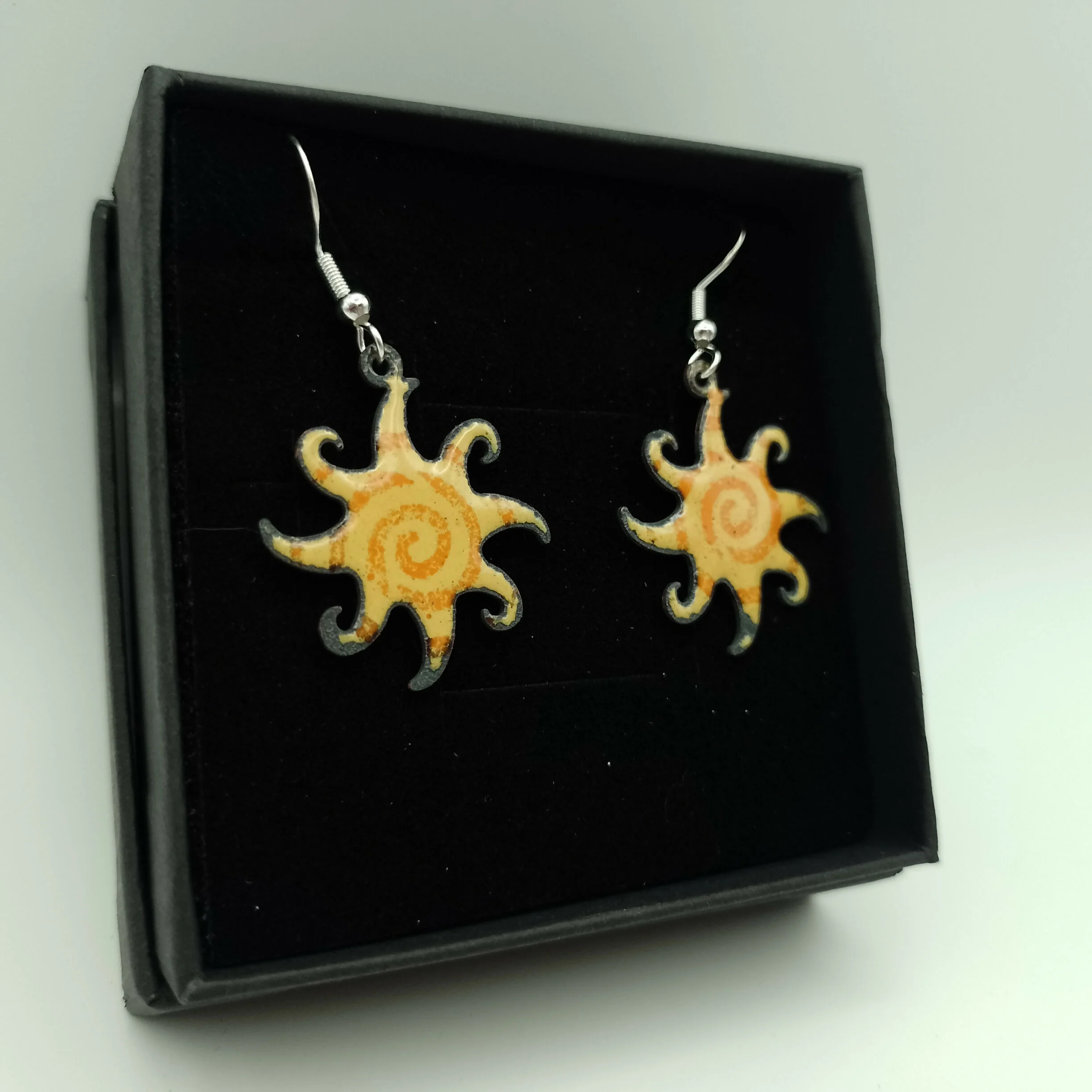 Yellow and Orange Spiral Enamel Earrings - Image 3