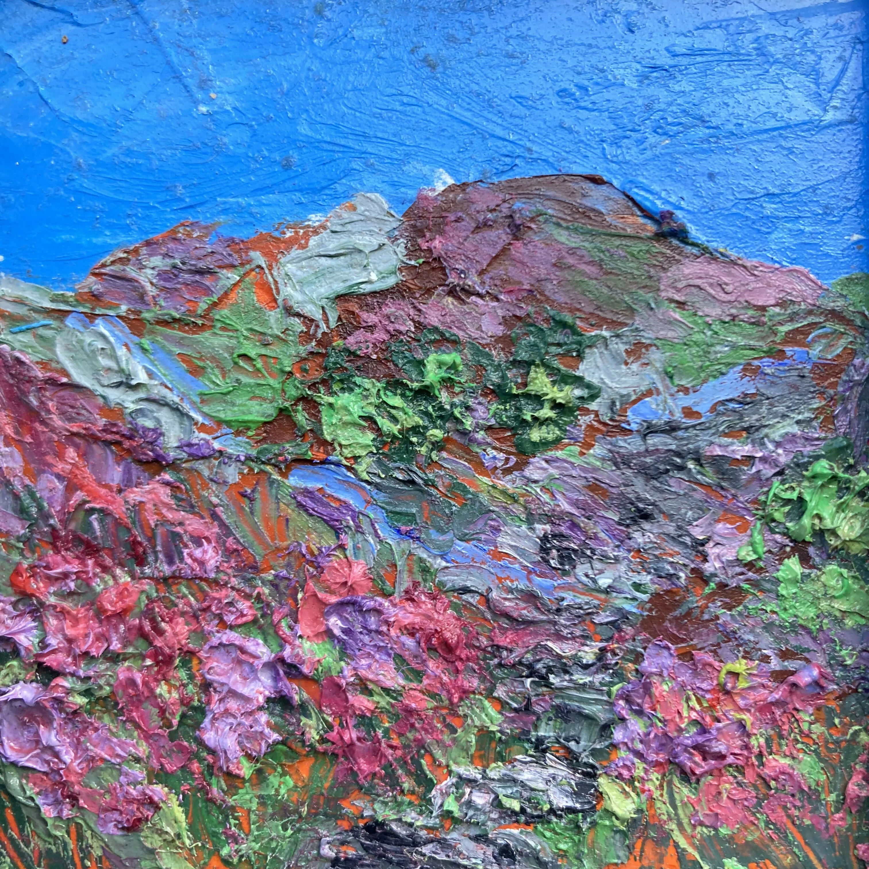 Yorkshire Dales Scene Stepping Stones through Heather- Black Framed Oil Painting On Wood - Image 2