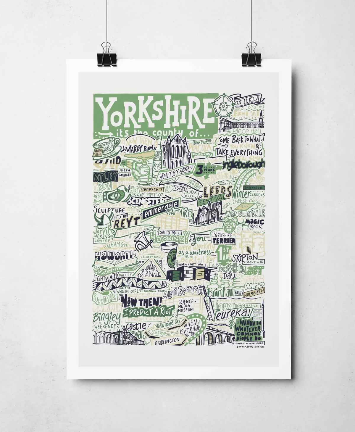 Yorkshire Landmarks A4 Print Green